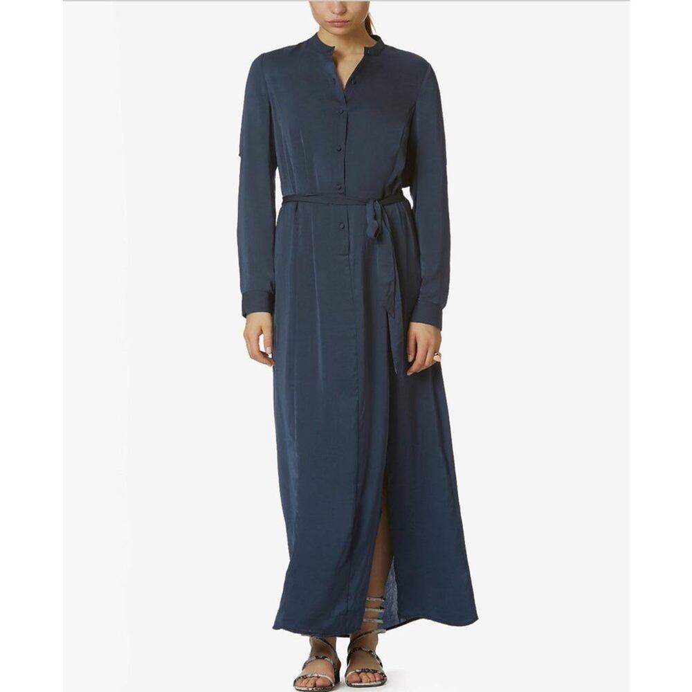New Avec Les Filles Satin Maxi Tunic Dress in Navy Women's Size M